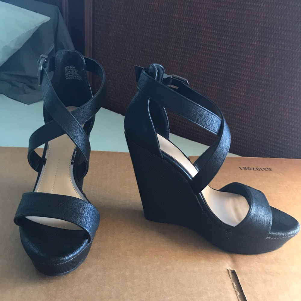 Black Strappy wedge heels